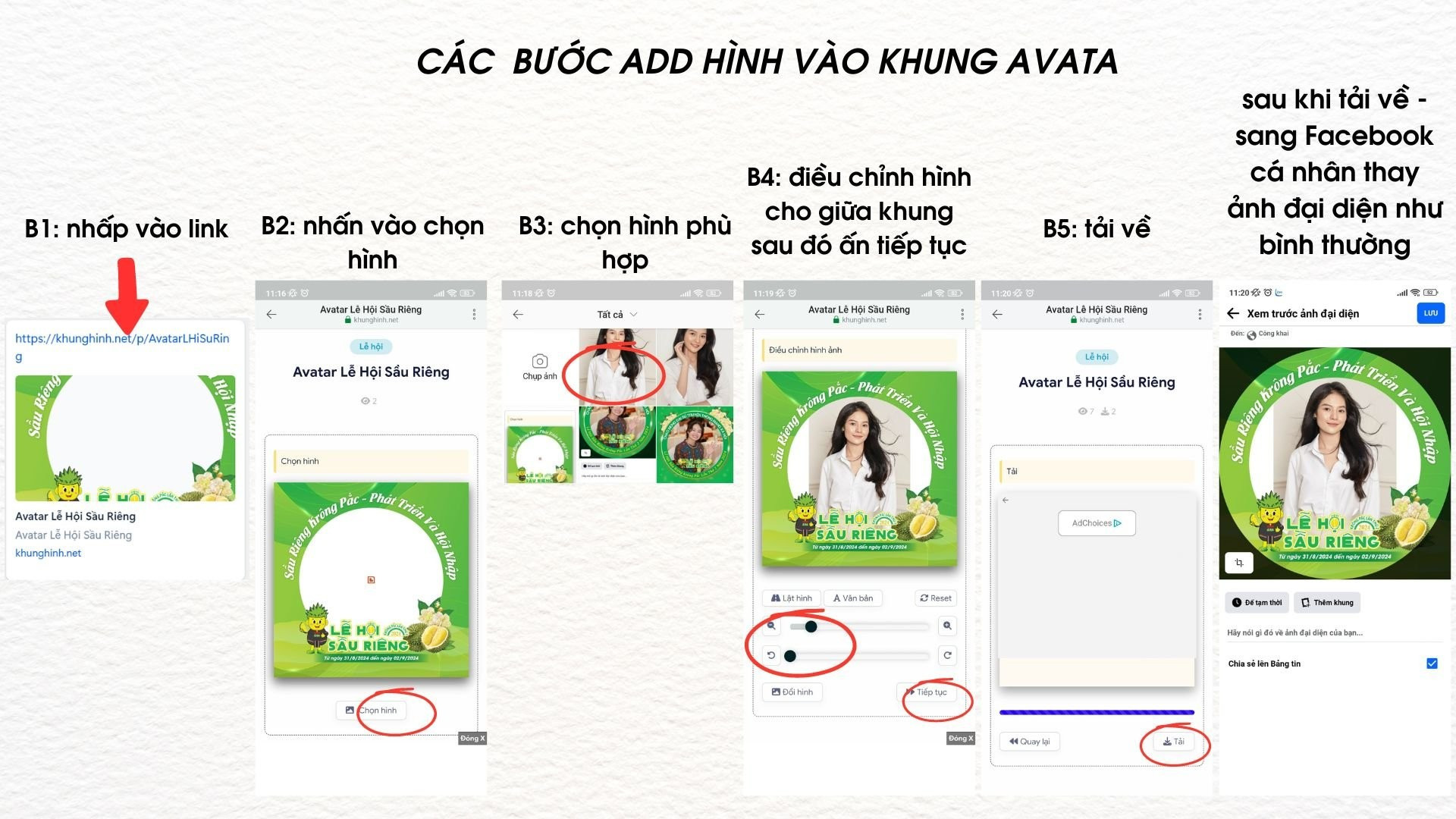 Hướng dẫn đổi khung AVATAR Lễ hội sầu riêng Krông Pắc lần II năm 2024
